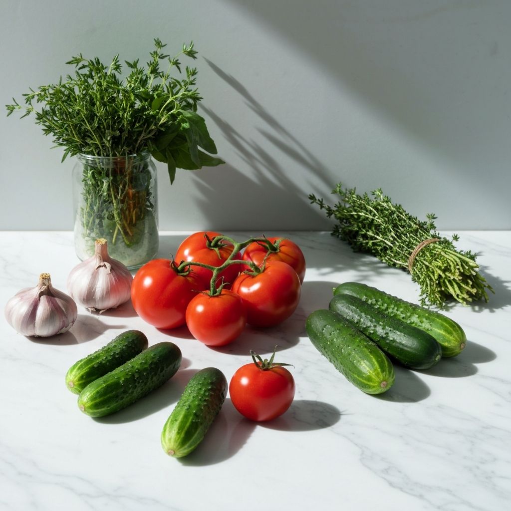 Svježe povrće i namirnice na mramornom pultu, minimalistička raspodjela